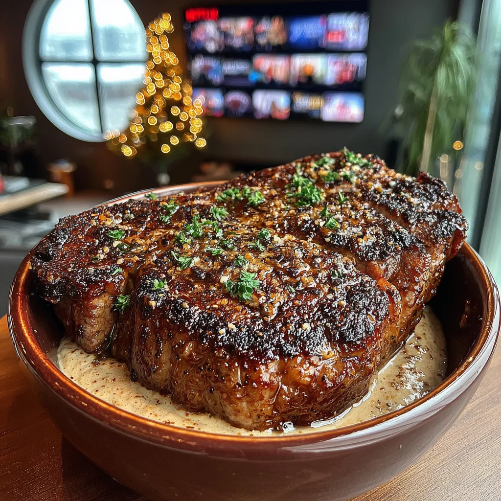 Toasted Garlic and Oregano-Crusted New York Strip with a Smoked Sea Salt & Parsley Butter
