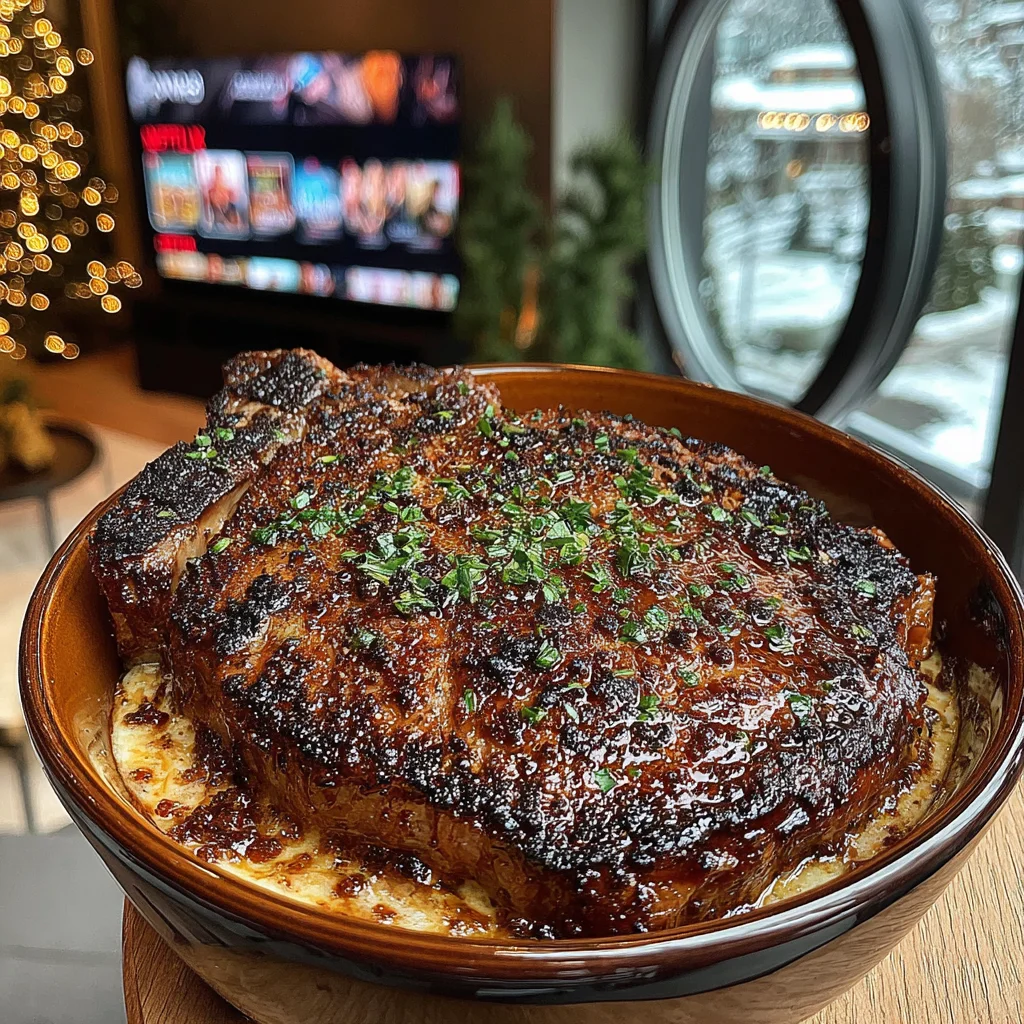 Toasted Garlic and Sage-Crusted Ribeye with a Caramelized Onion & Balsamic Compound Butter