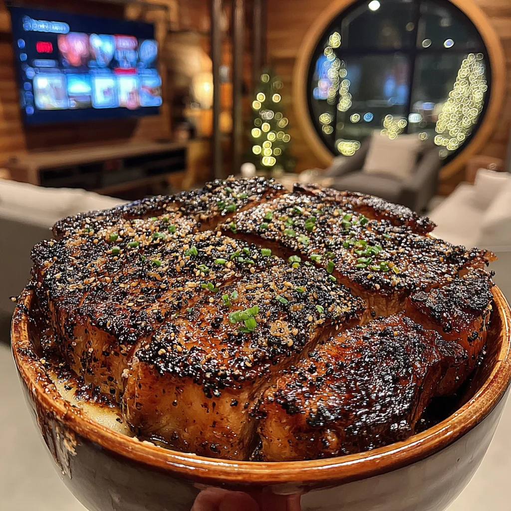 Toasted Mustard Seed and Yuzu-Crusted Ribeye with Wasabi-Scallion Compound Butter