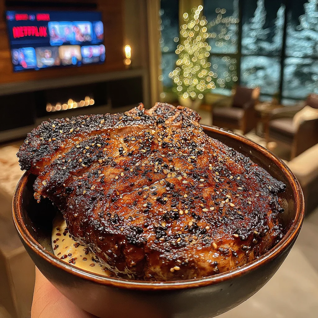 Toasted Nigella Seed and Yuzu-Crusted Ribeye with Wasabi-Chive Compound Butter