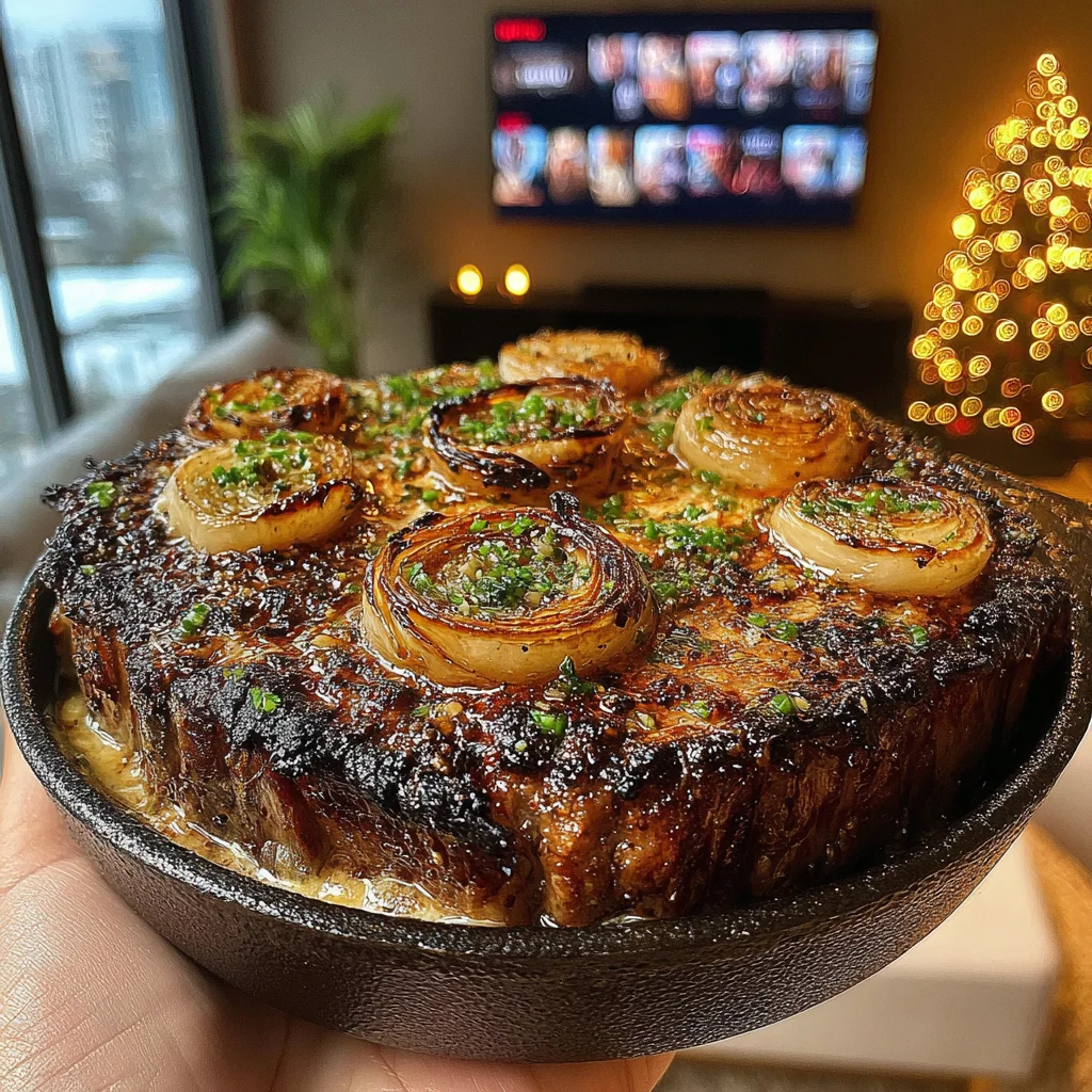 Toasted Pearl Onion and Tarragon-Crusted Flat Iron with a Garlic Confit & Parsley Butter