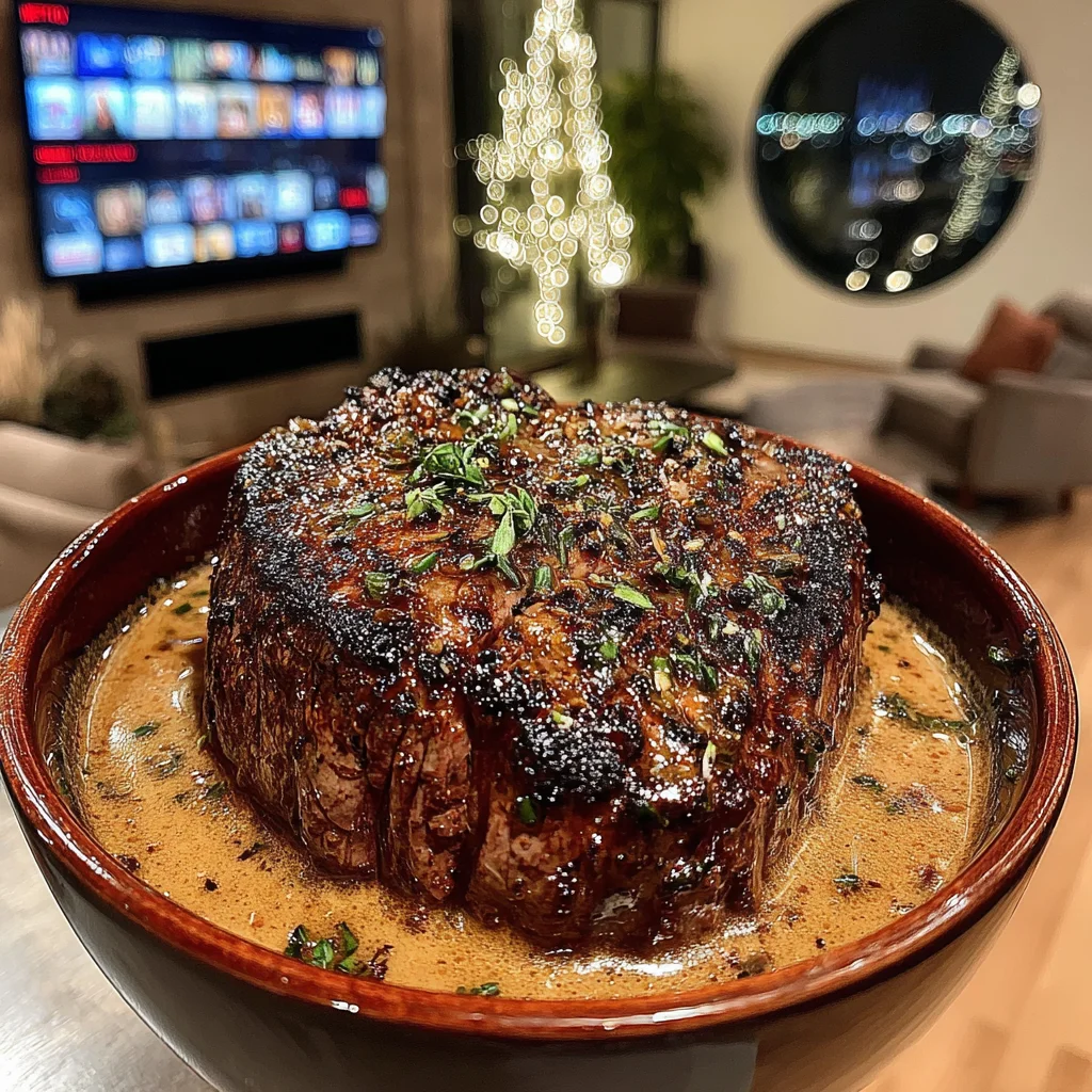 Toasted Scallion-Crimp and Oregano-Crusted Filet Mignon with a Brown Butter & Garlic-Confit Infusion