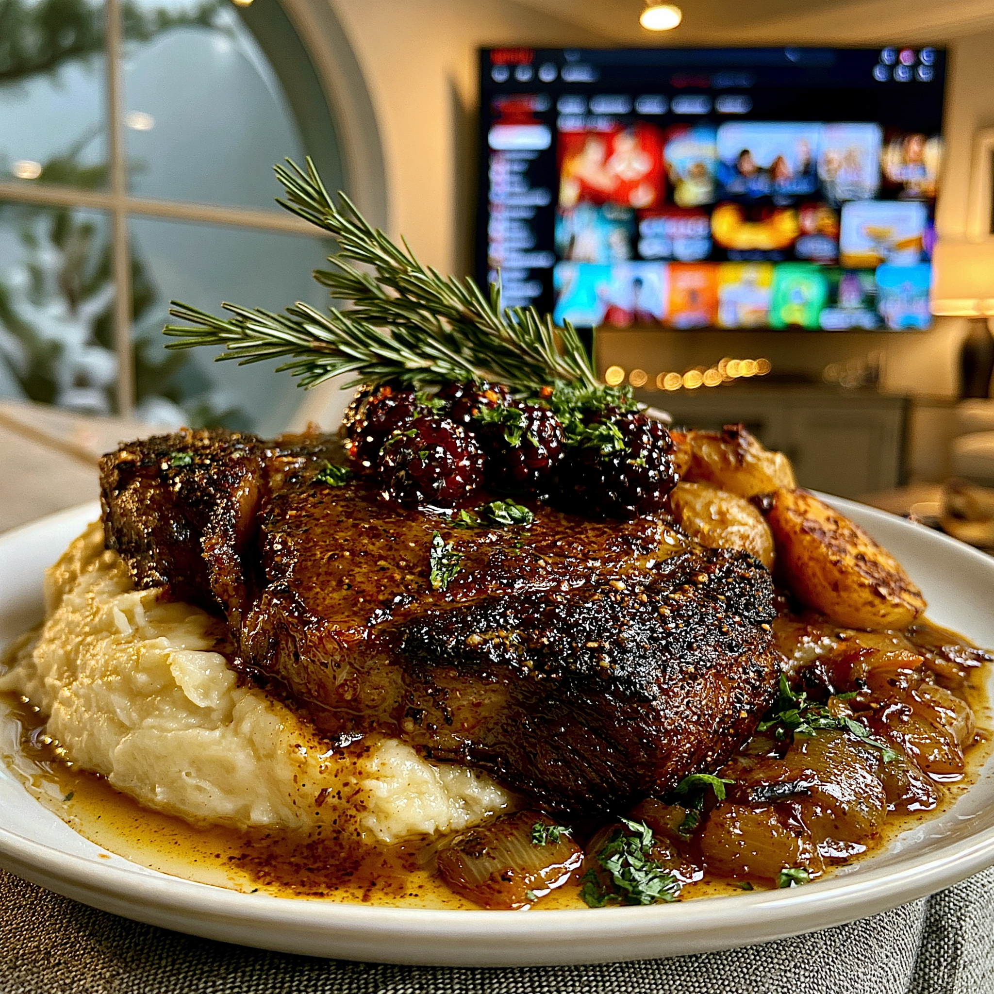 Toasted Cardamom and Smoked Sea Salt-Crusted Ribeye with a Blackberry-Chili Ghee Butter