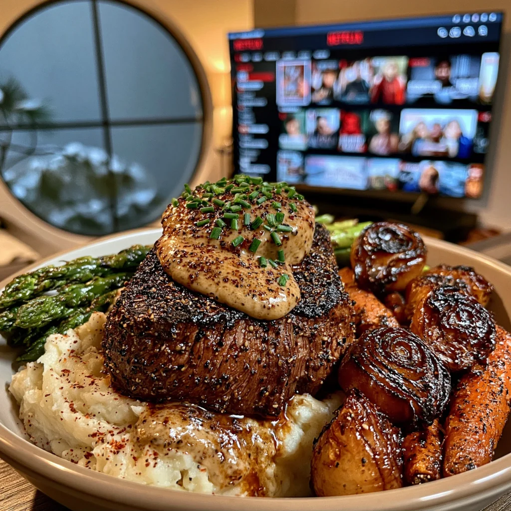 Black Pepper and Fennel Seed-Crusted Filet Mignon with a Roasted Shallot and Chive Compound Butter