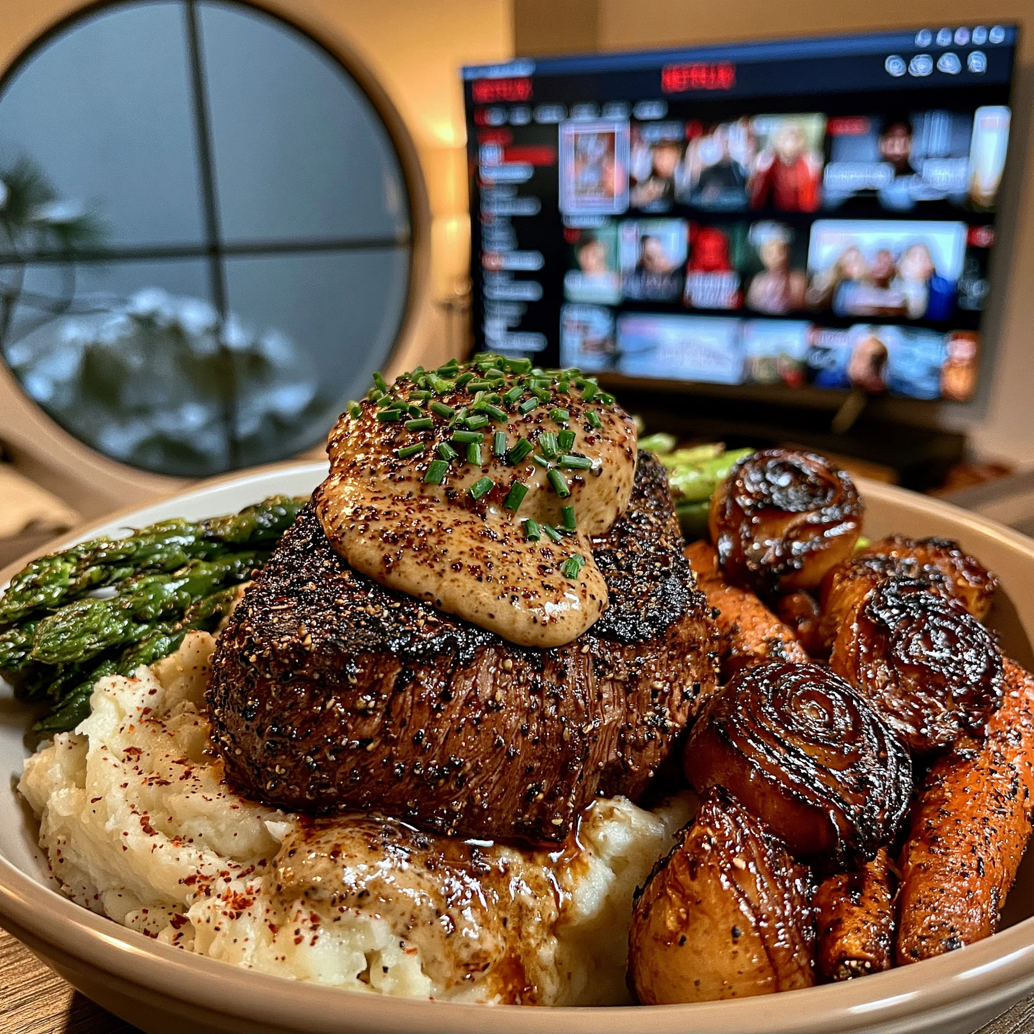 Black Pepper and Fennel Seed-Crusted Filet Mignon with a Roasted Shallot and Chive Compound Butter