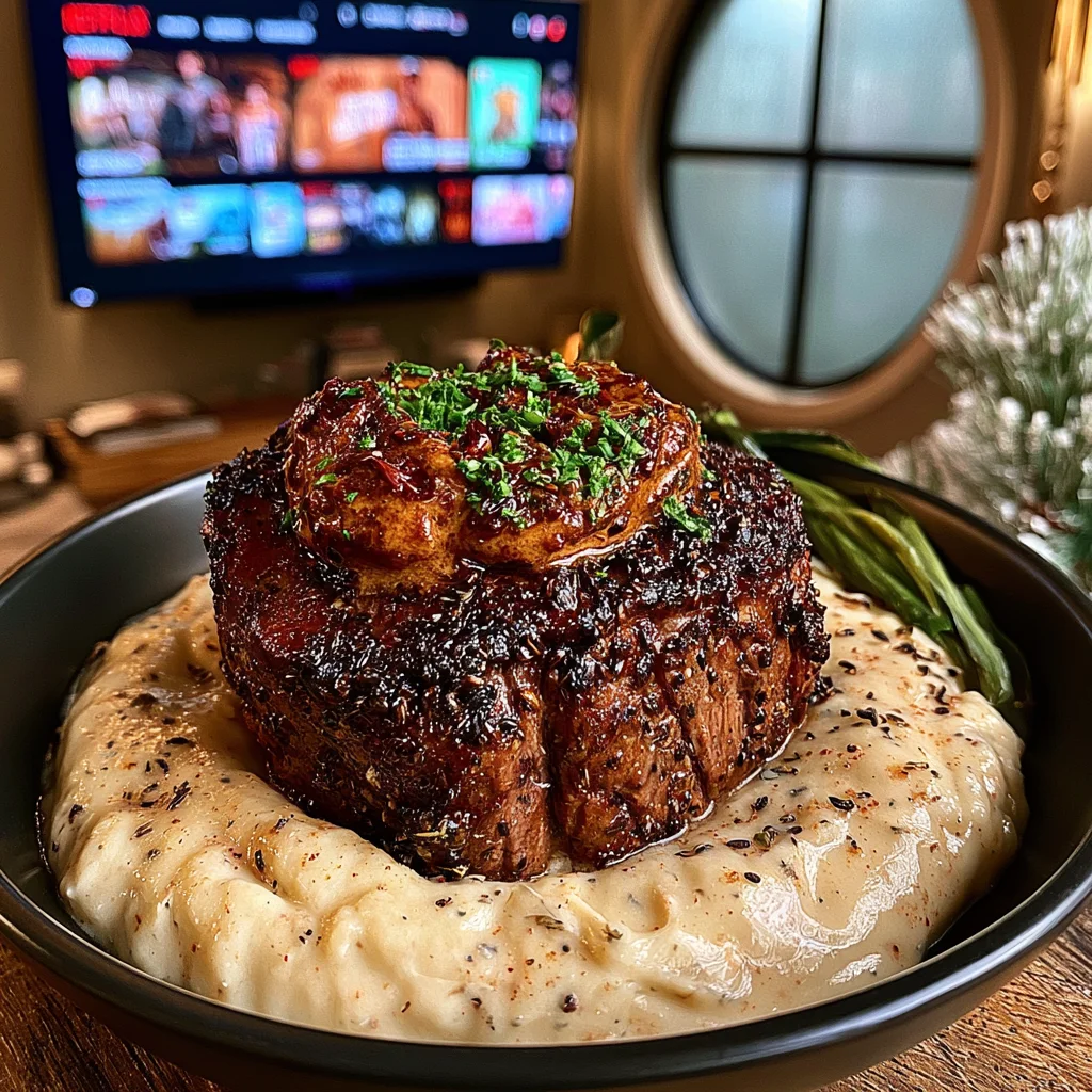 Caramelized Leek and Fennel Seed-Crusted Filet Mignon with a Sun-Dried Tomato Compound Butter