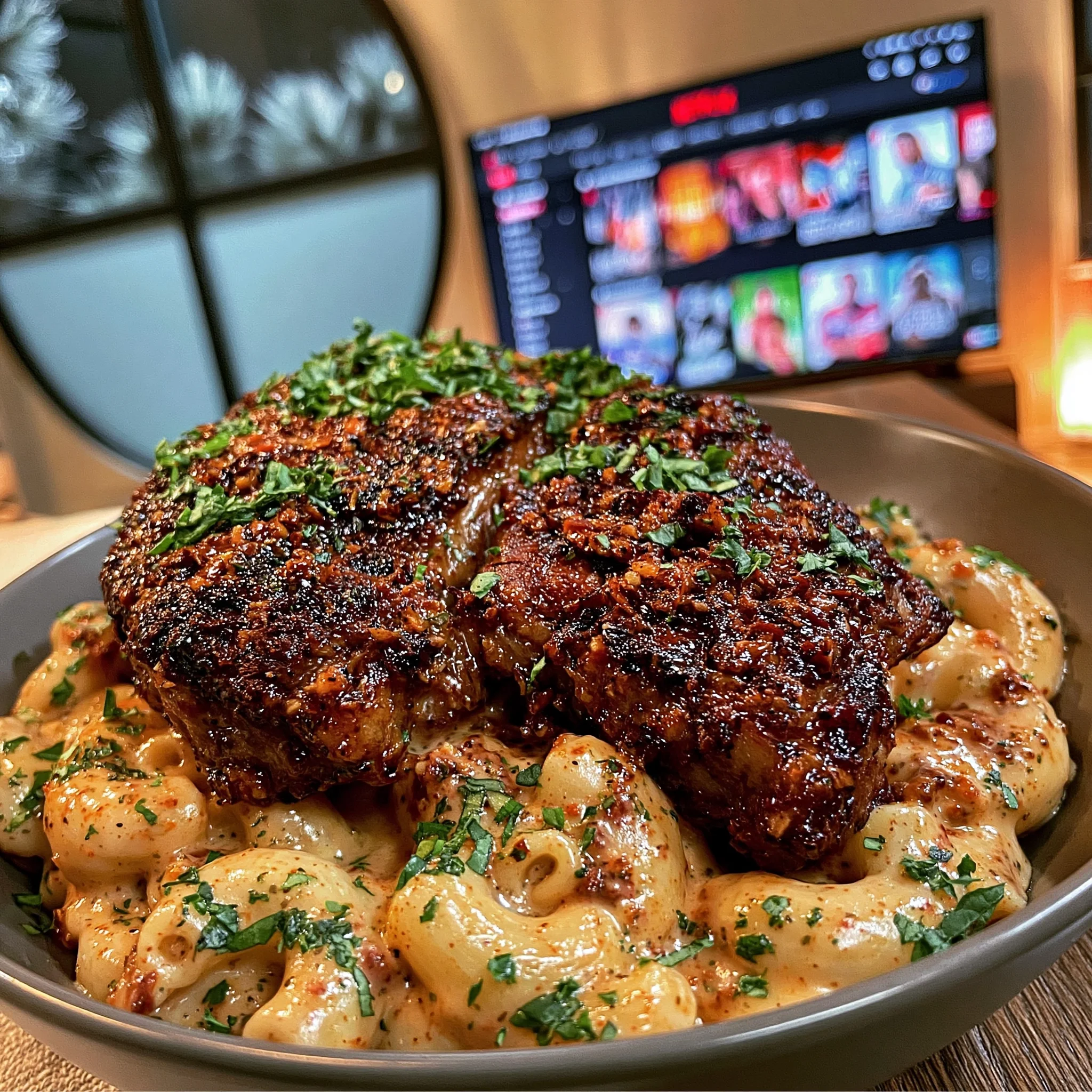 Crispy Garlic and Fresh Basil-Crusted Ribeye with a Sun-Dried Tomato Compound Butter