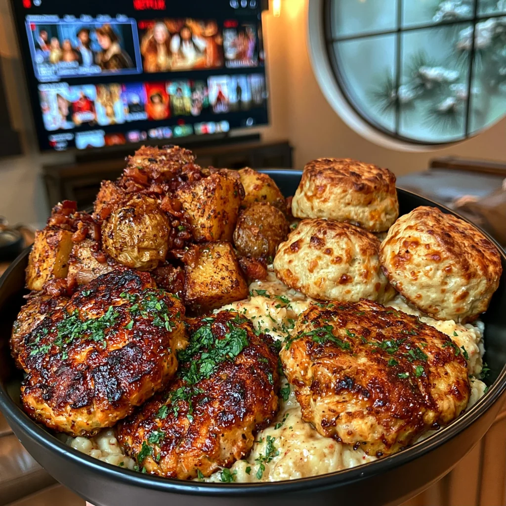 Crispy Salmon Patties, Loaded Breakfast Potatoes, and Fluffy Cheddar Biscuits