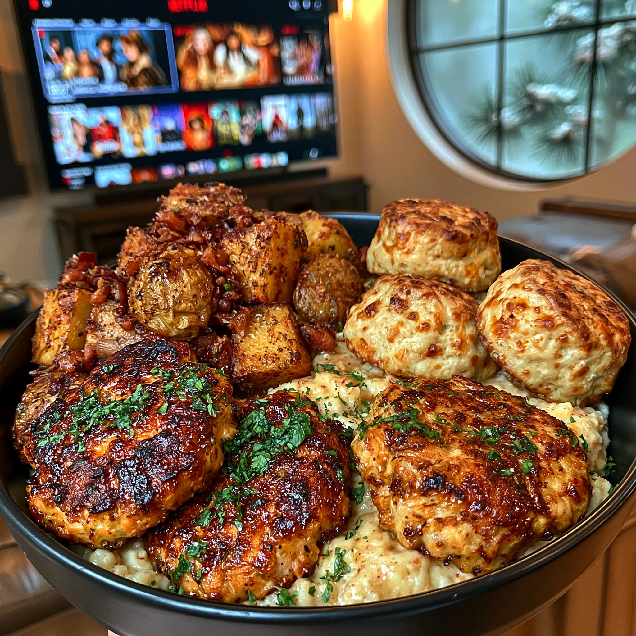 Crispy Salmon Patties, Loaded Breakfast Potatoes, and Fluffy Cheddar Biscuits