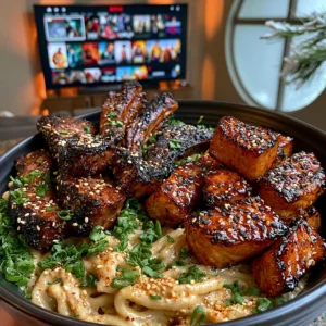 Lamb Chops, Hot Honey Salmon Bites, and Creamy Garlic Noodles