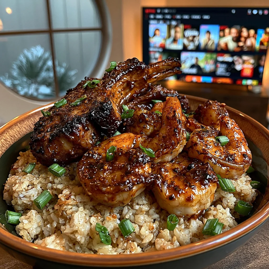 Lamb Chops and Spicy Chili Oil Shrimp Fried Rice