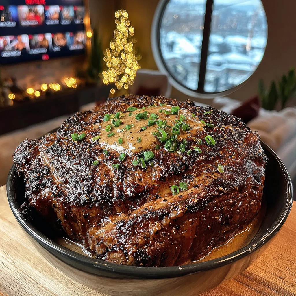 Porcini Mushroom and Crushed Pink Peppercorn-Crusted Ribeye with a Truffle Chive Butter