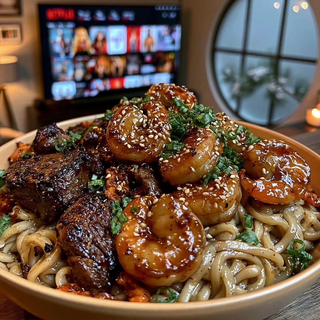 Ribeye Steak and Teriyaki Shrimp Hibachi Noodles