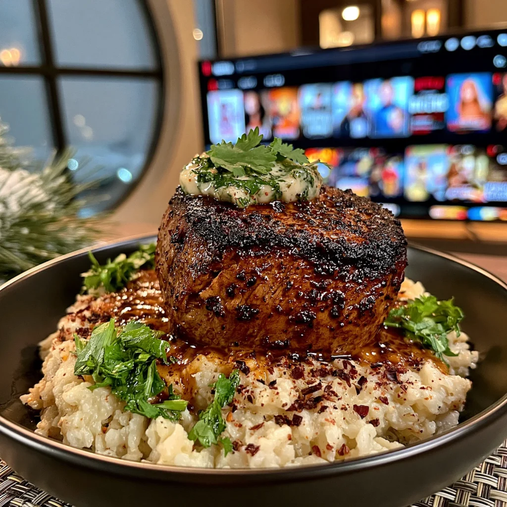 Smoked Chili and Lime-Crusted Filet Mignon with a Fresh Cilantro Compound Butter