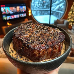 Toasted Allspice and Crushed Coriander-Crusted Filet Mignon with a Roasted Garlic Shallot Butter