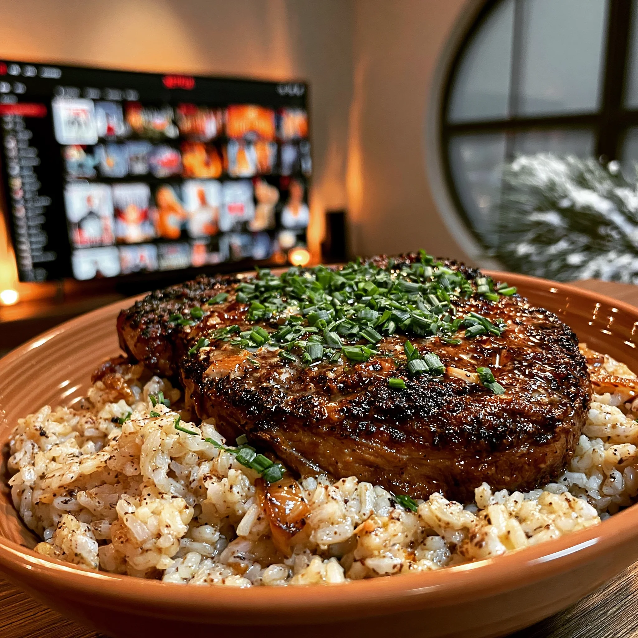 Toasted Allspice and Garlic-Crusted Ribeye with a Charred Onion Butter