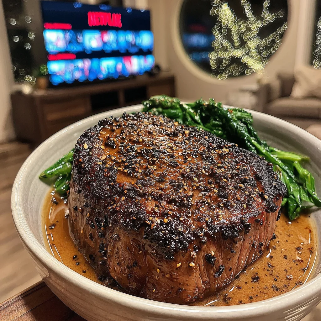 Toasted Coriander and Pink Peppercorn-Crusted Filet Mignon with a Brown Butter Tarragon Reduction