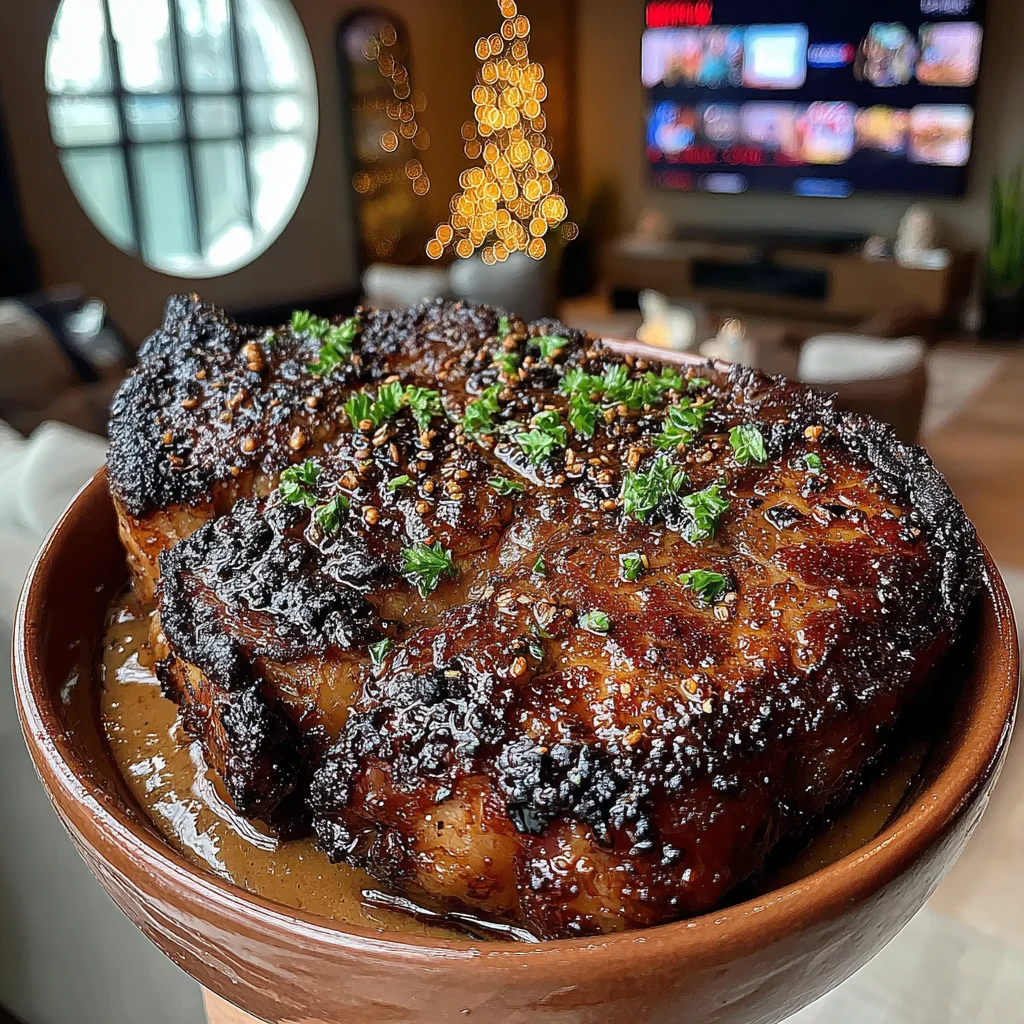 Toasted Star Anise and Orange-Glazed Garlic Braised Ribeye with a Ginger-Chili Bone Broth Jus