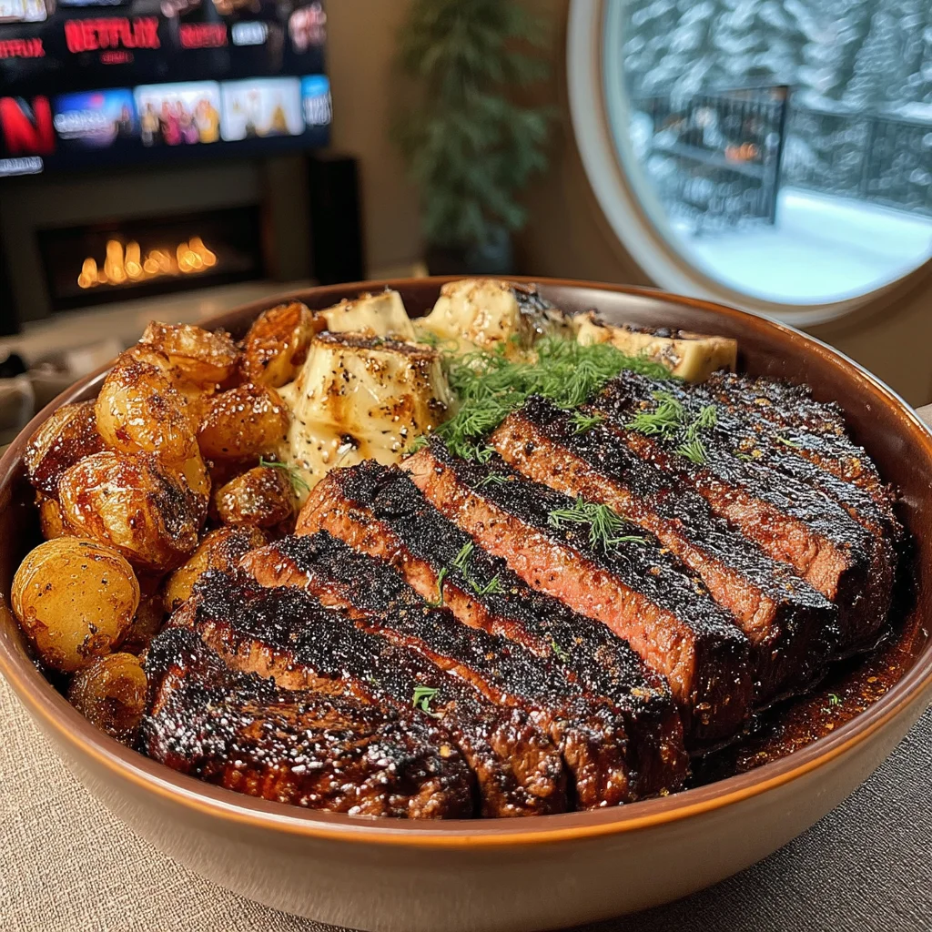 Charred Jalapeño and Garlic-Crusted Strip Steak with Roasted Bone Marrow and Cilantro Butter