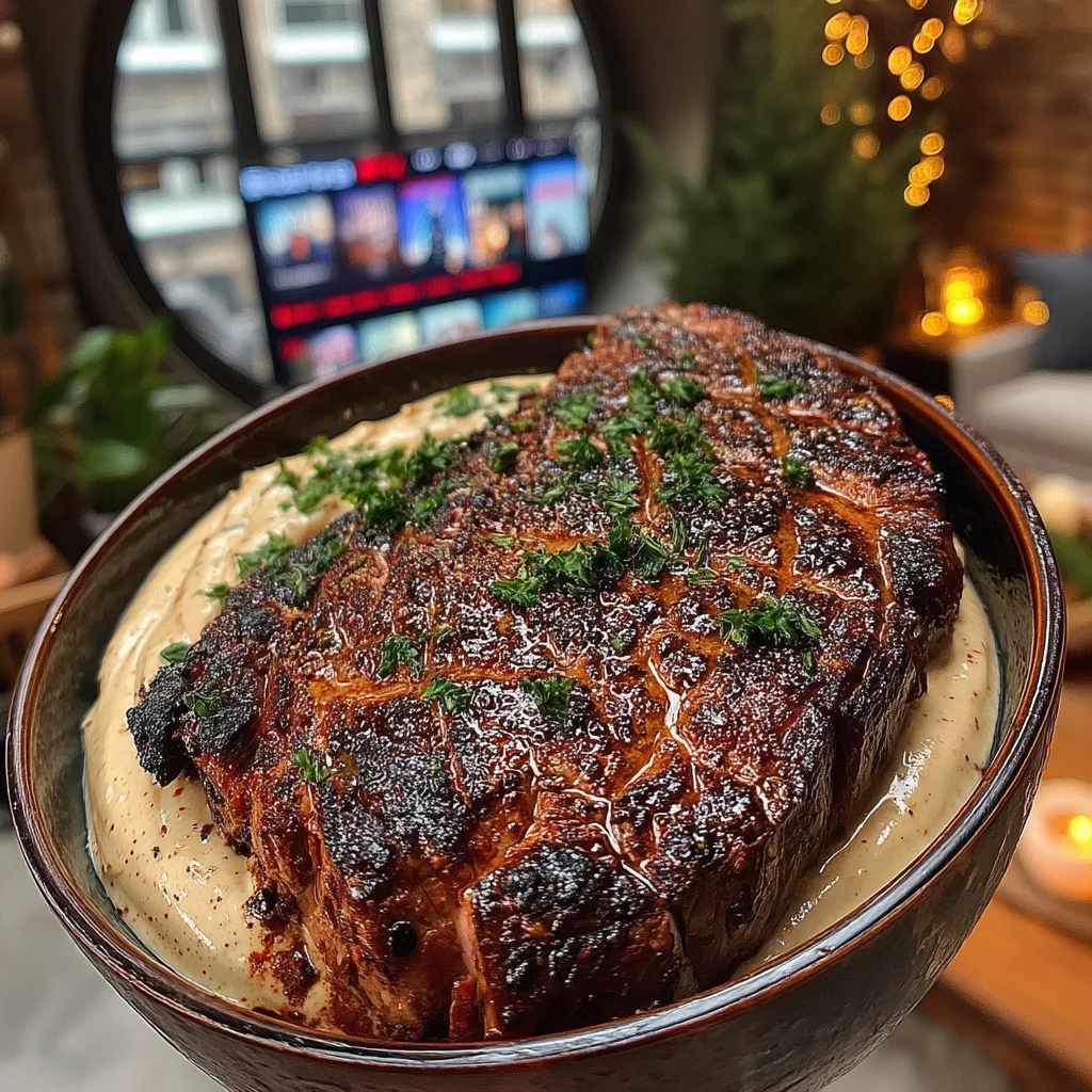 Charred Poblano and Coriander-Crusted Strip Steak with Whipped Smoked Paprika Butter