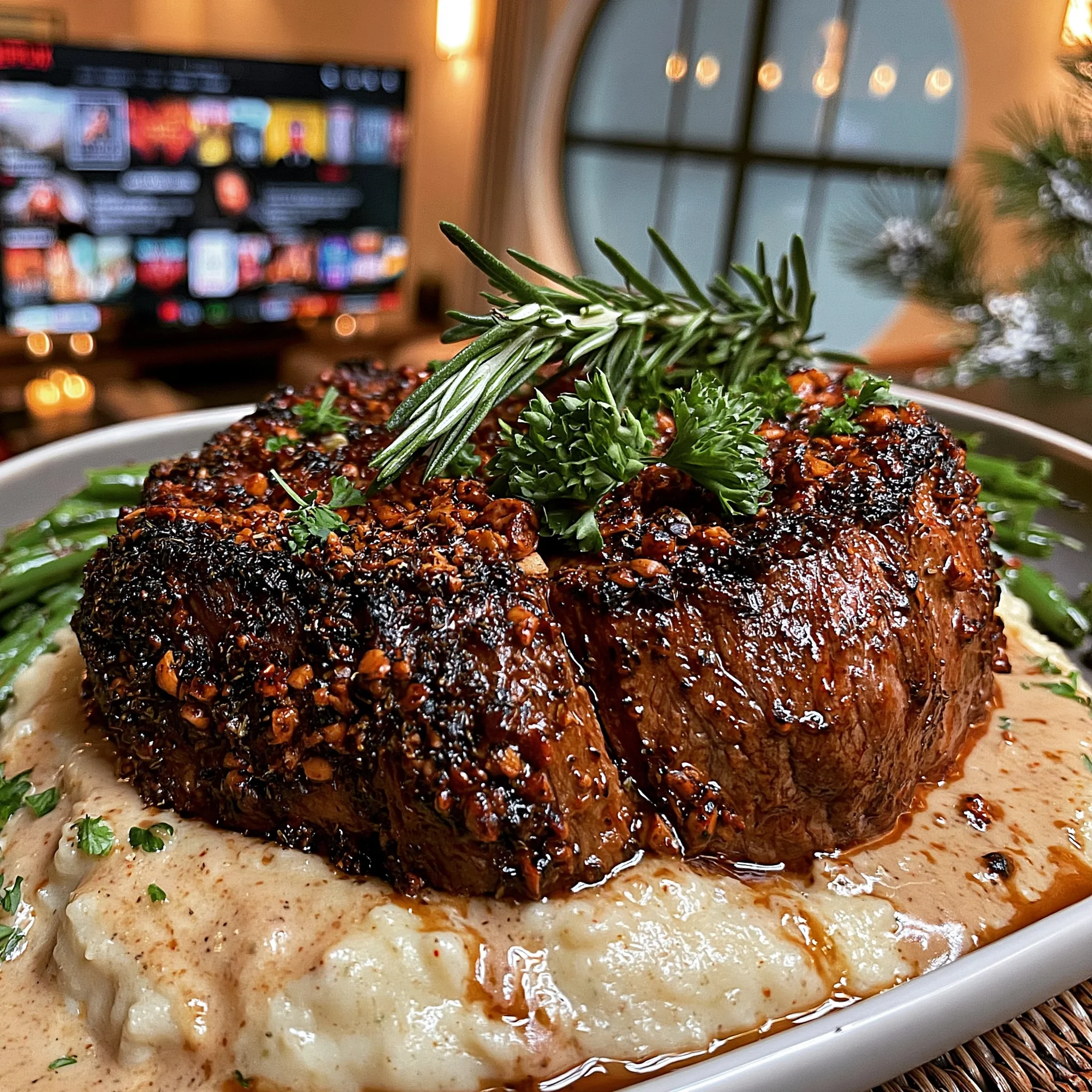 Crushed Cashew and Coriander-Crusted Beef Tenderloin with a Velvety Lemongrass and Ginger Gravy