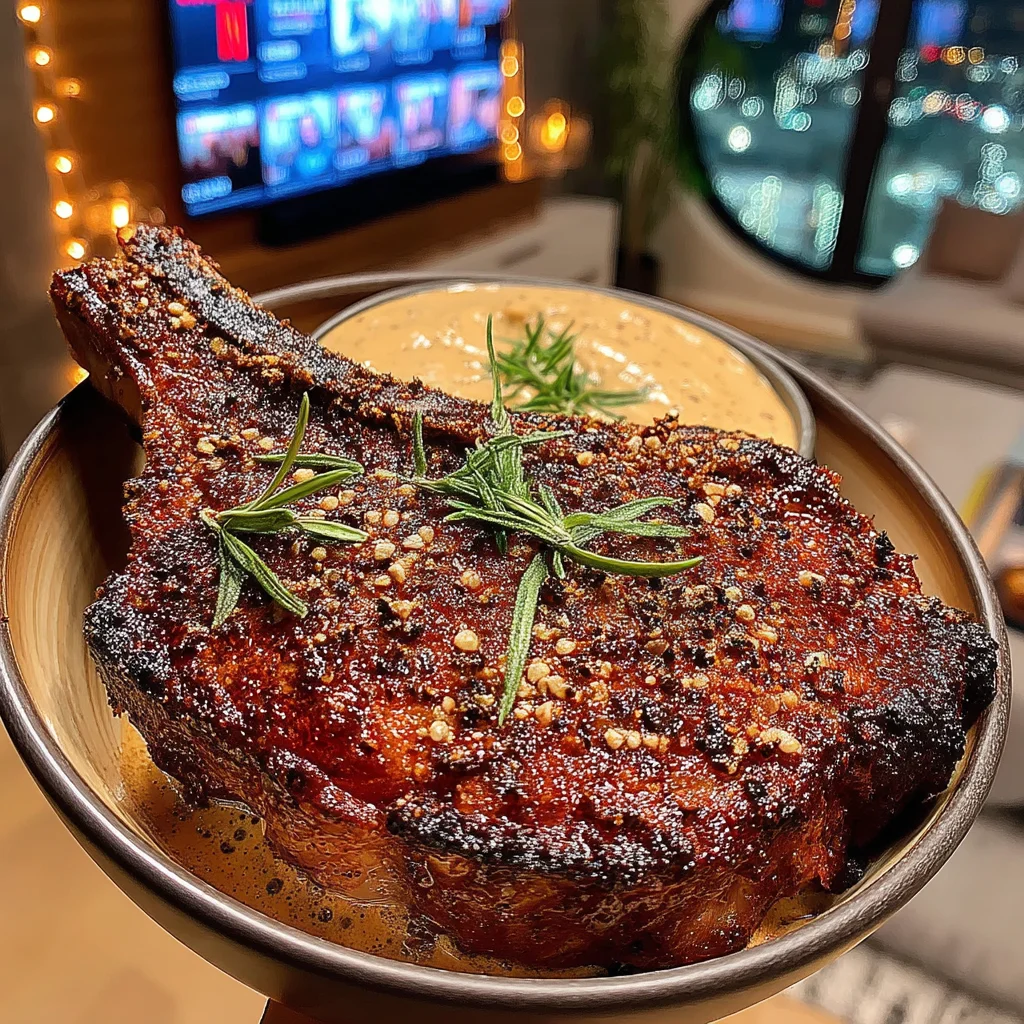 Crushed Cashew and Rosemary-Crusted Tomahawk Steak with Caramelized Leek and Peppercorn Butter