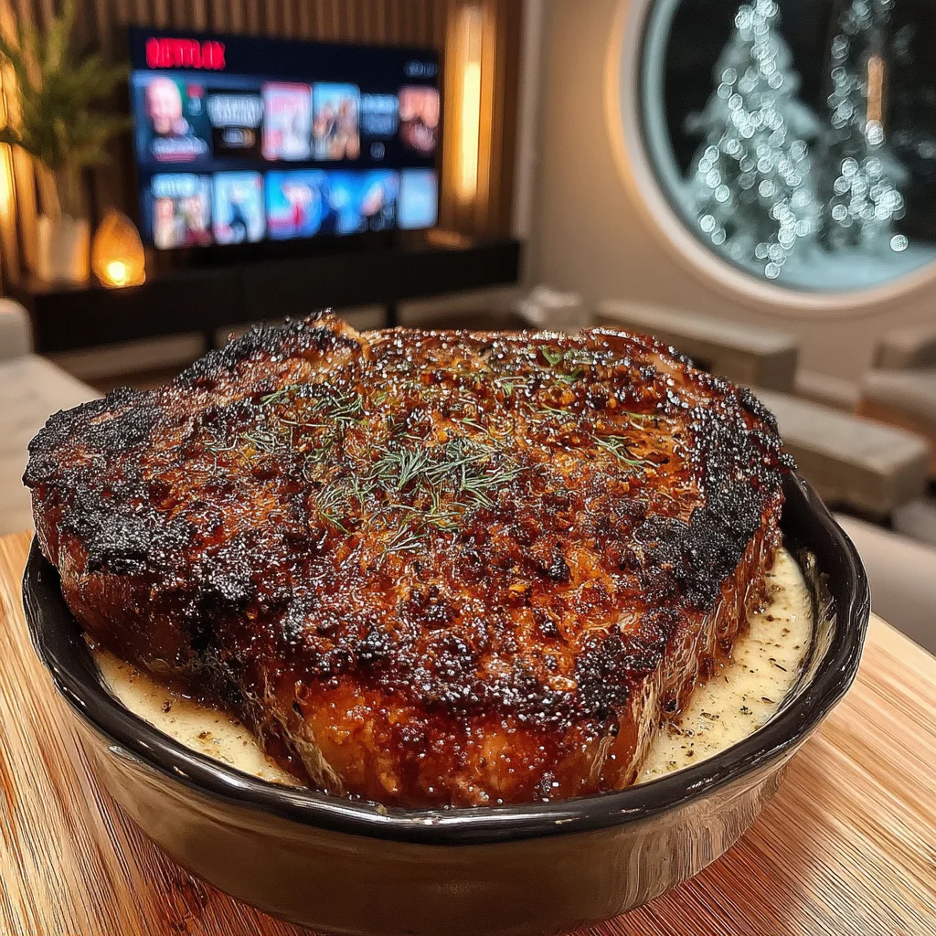 Crushed Coriander and Charred Lemon-Crusted Beef Ribeye with Whipped Dill and Garlic Butter