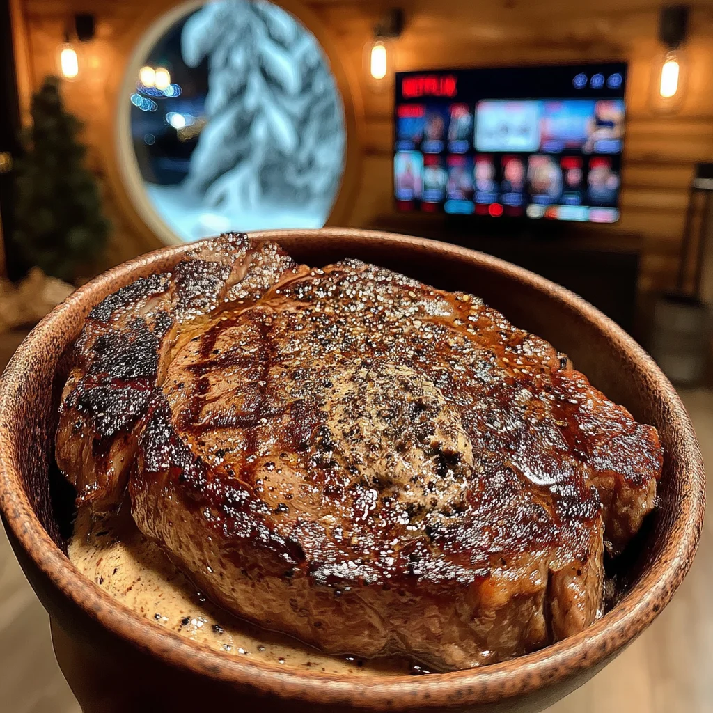 Crushed Espresso and Smoked Sea Salt-Crusted Ribeye with Caramelized Shallot Compound Butter