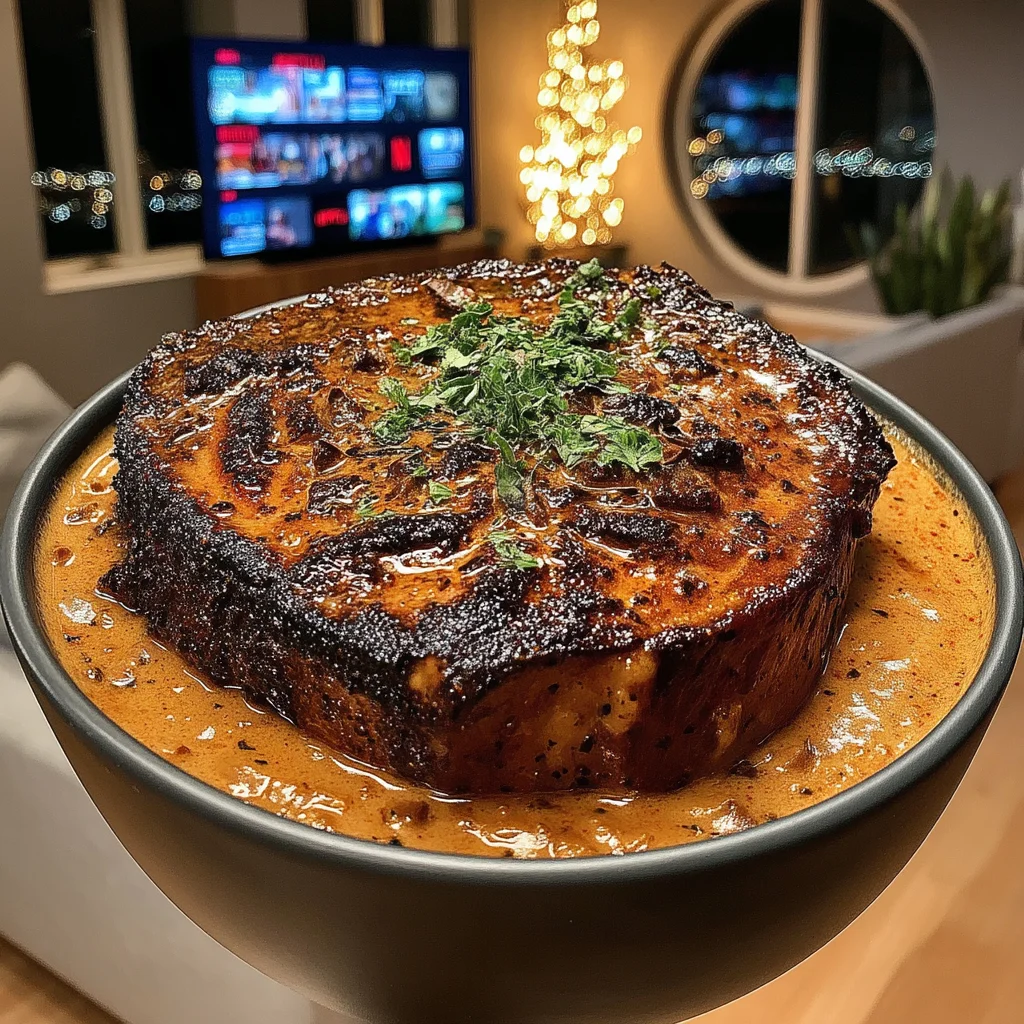 Crushed Pecan and Smoked Paprika-Crusted Lamb Shoulder with a Rich Caramelized Onion Gravy