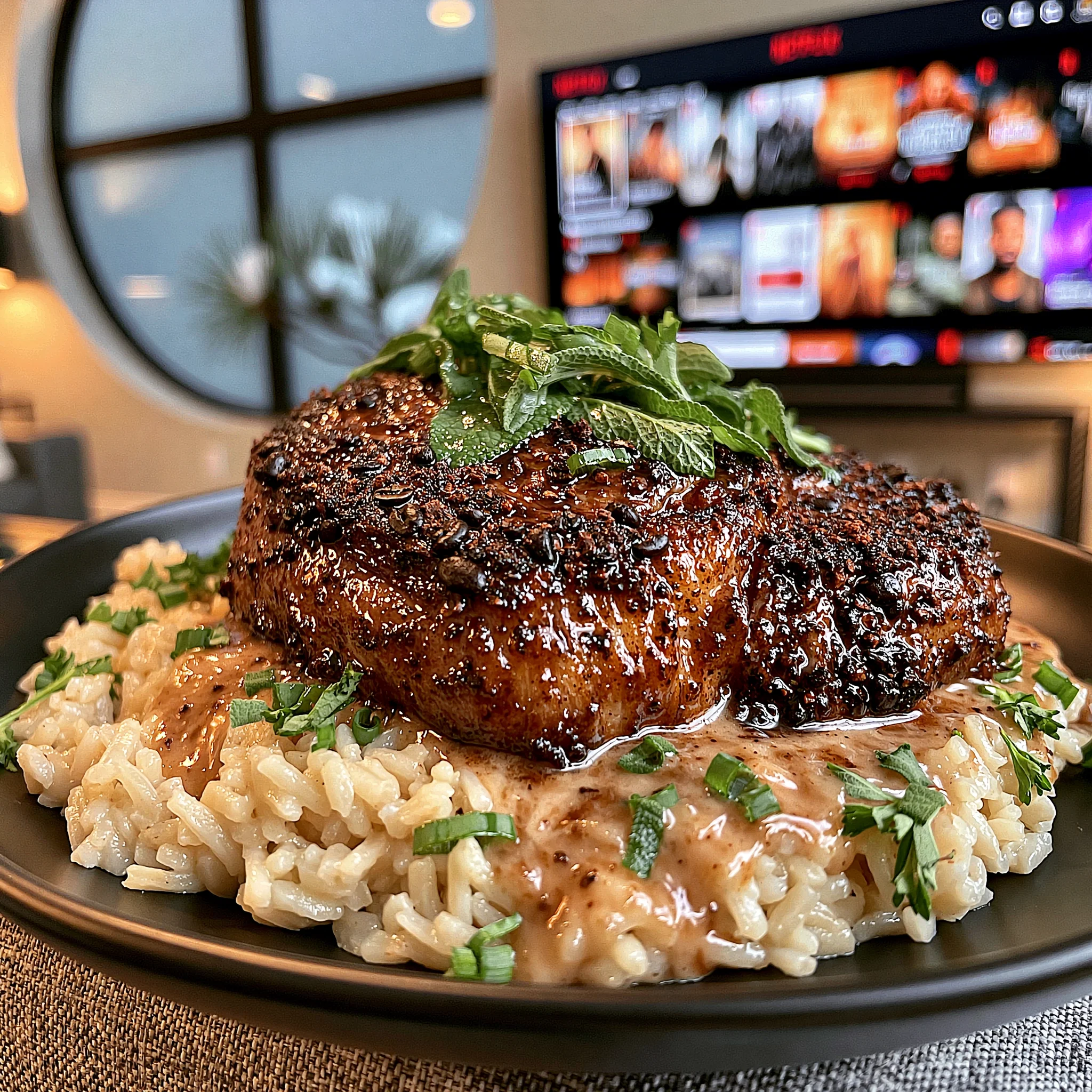 Espresso Bean and Crushed Allspice-Crusted Ribeye with a Brown Butter Sage Sauce