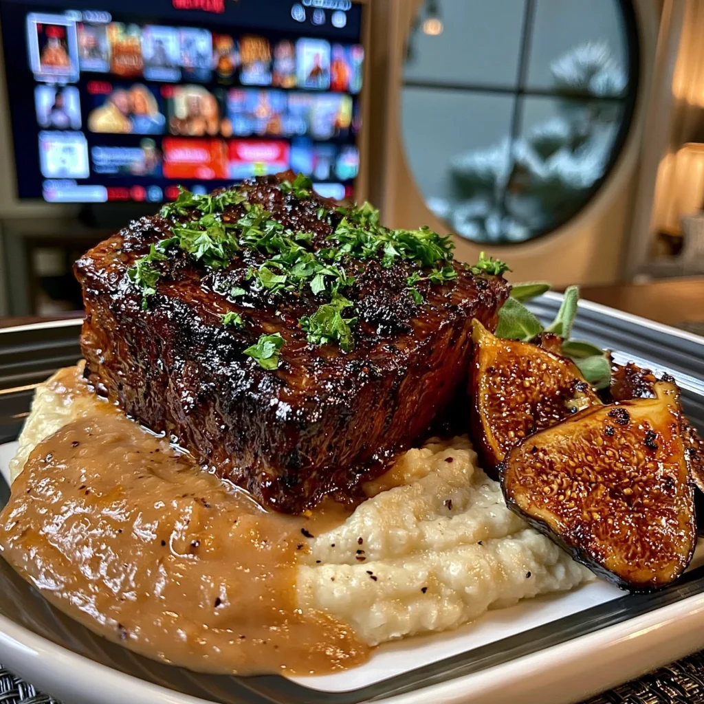 Fig-Balsamic Glazed Leek and Sage Braised Chuck Roast with a Velvety Celeriac Gravy