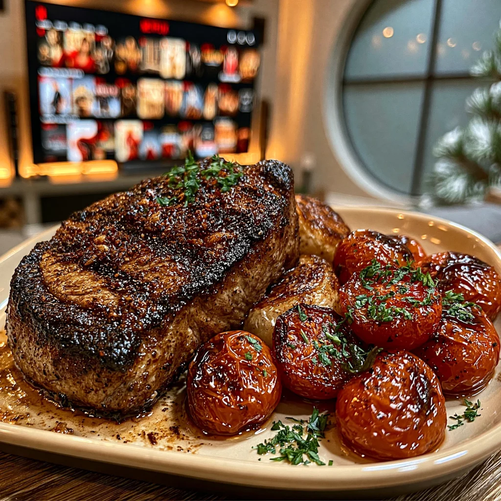 Garlic-Butter Seared Sirloin with Blistered Cherry Tomatoes & Fresh Herbs