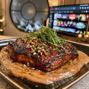 Pomegranate-Glazed Flank Steak with Toasted Pine Nuts & Fresh Herbs