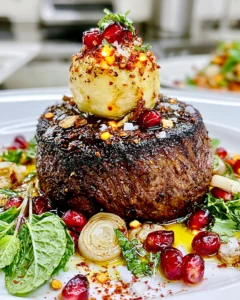 Pomegranate-Molasses and Smoked Paprika-Crusted Filet Mignon with a Cilantro-Mint Confit Butter