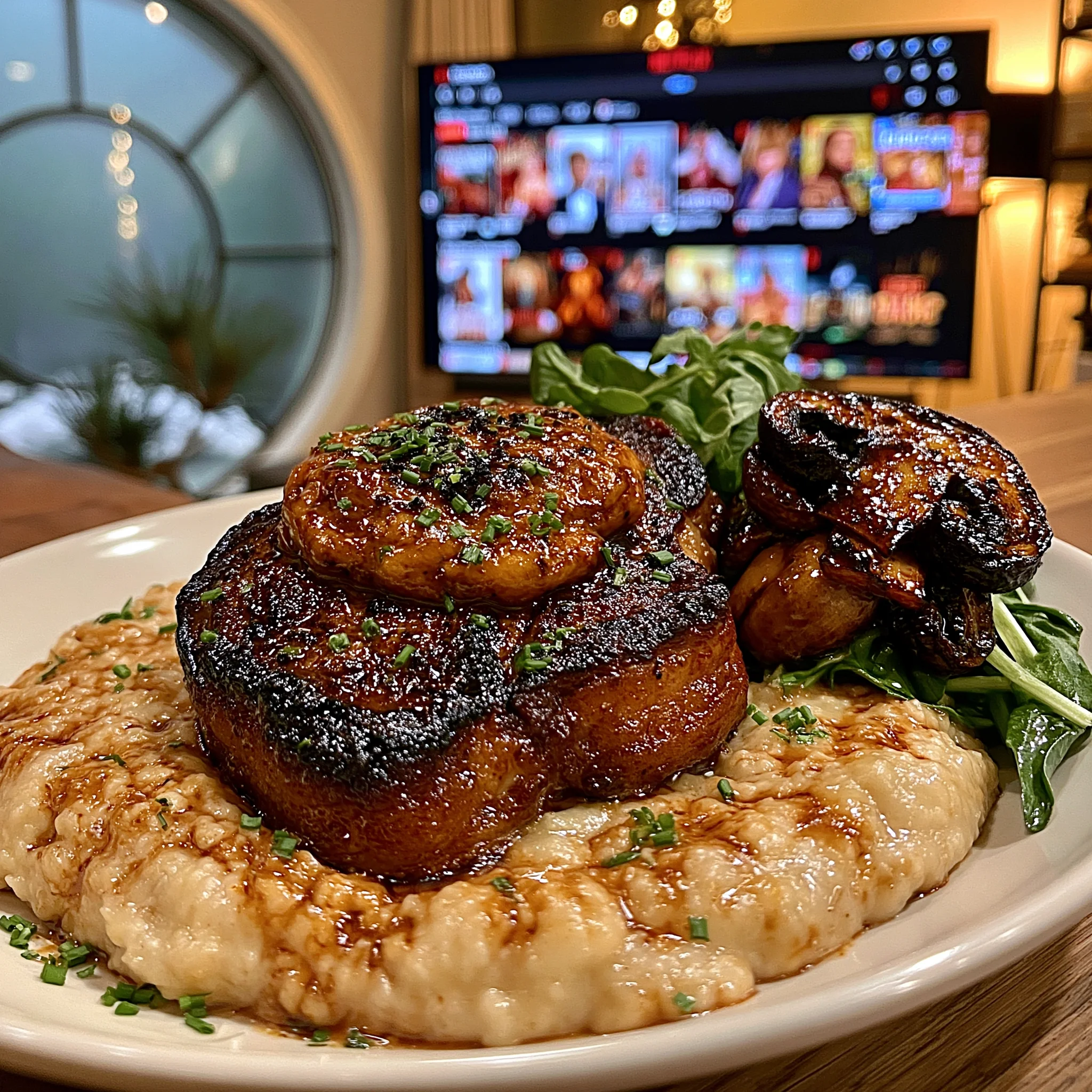 Porcini Mushroom and Crispy Pancetta-Crusted Ribeye with a Black Garlic and Truffle Confit Butter