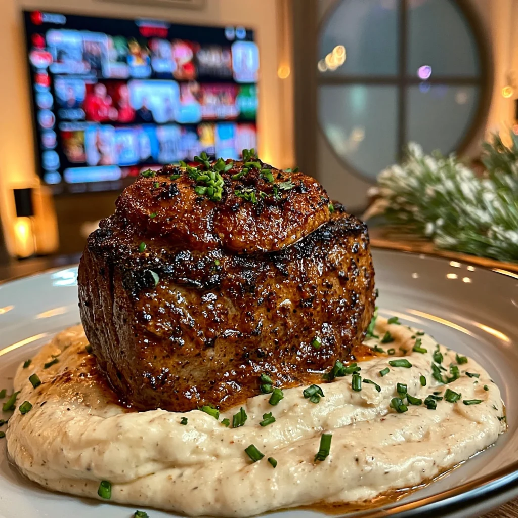 Roasted Chestnut and Black Truffle-Crusted Filet Mignon with Whipped Porcini Mushroom Butter
