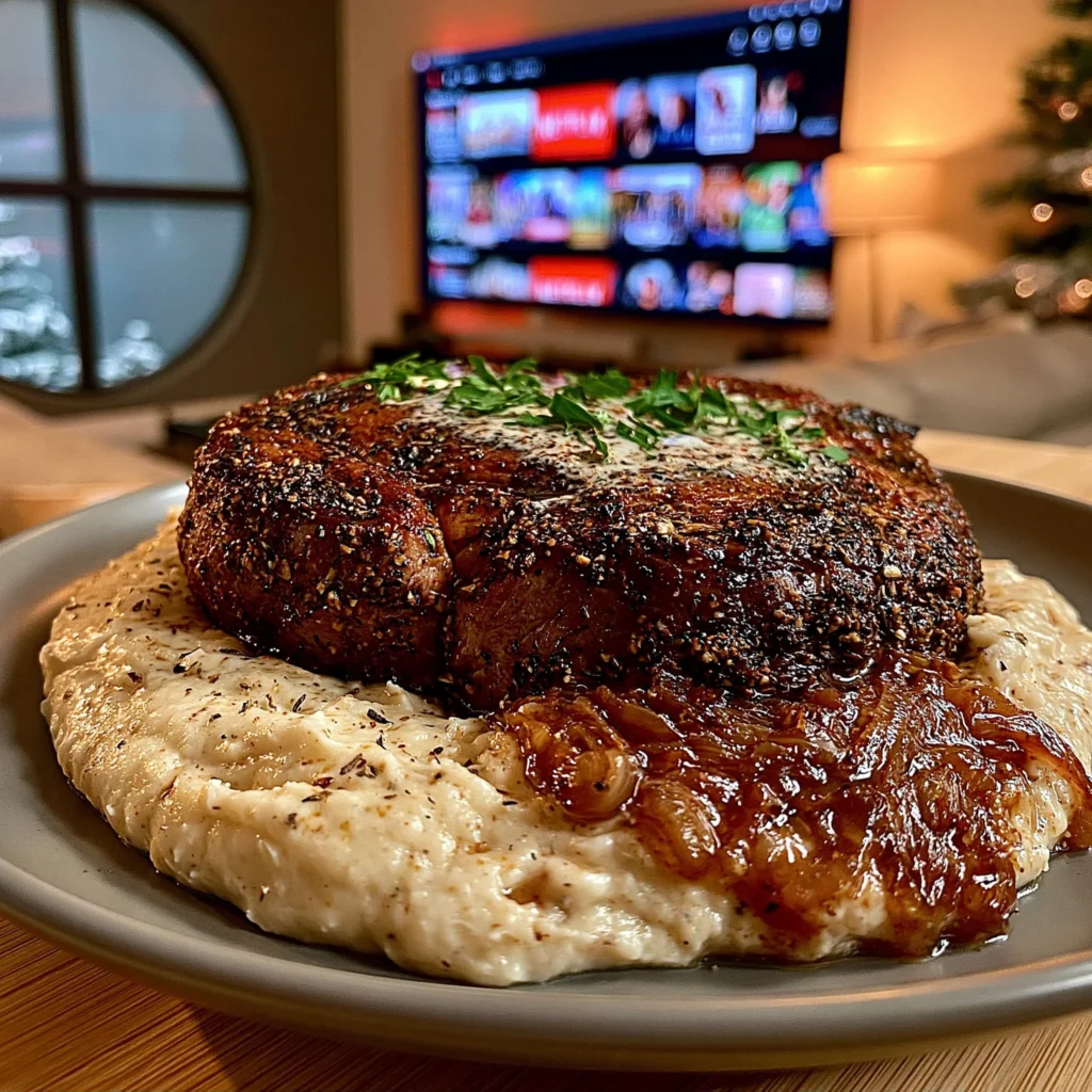 Roasted Garlic and Za'atar-Crusted Ribeye with Whipped Caramelized Shallot Butter