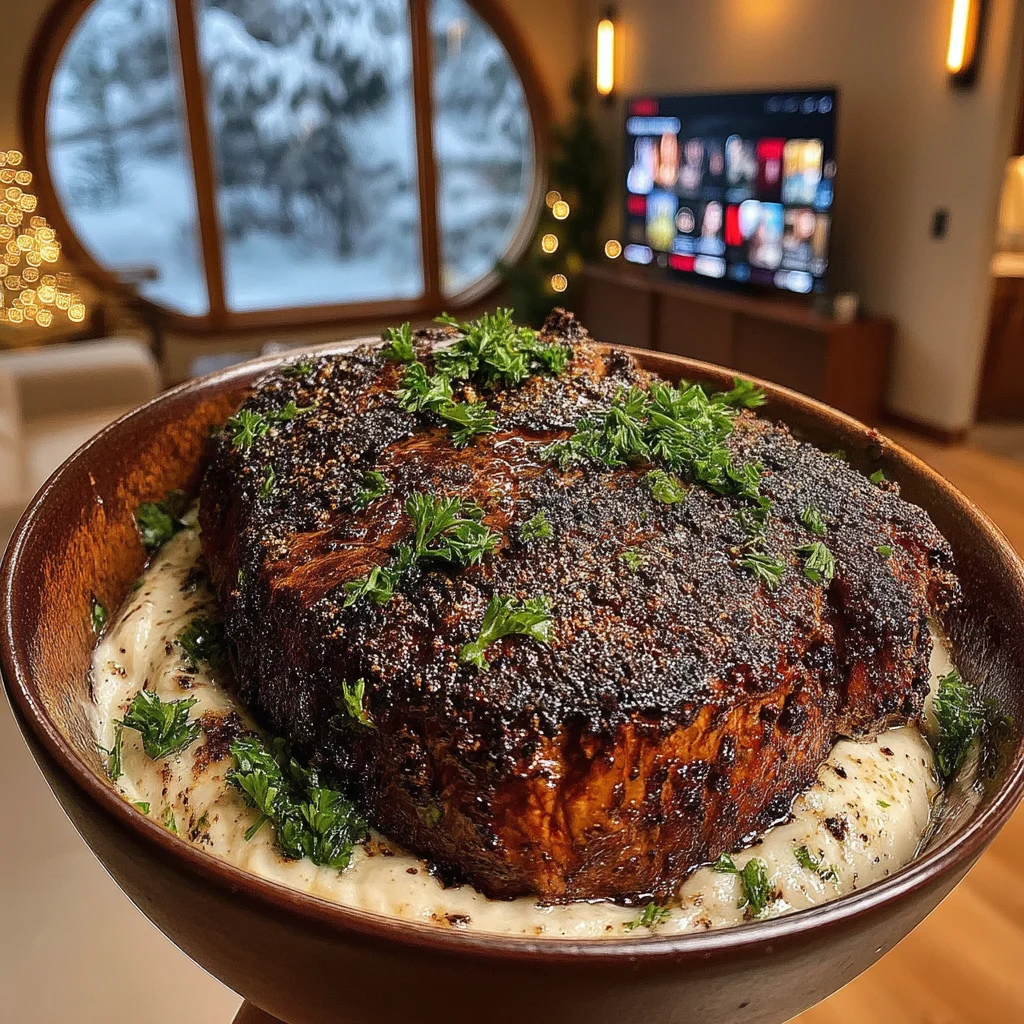 Roasted Red Onion and Coriander-Crusted Beef Ribeye with Whipped Jalapeño and Cilantro Butter