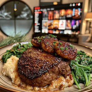 Saffron-Infused Butter Sirloin with Sautéed Spinach & Garlic Confit