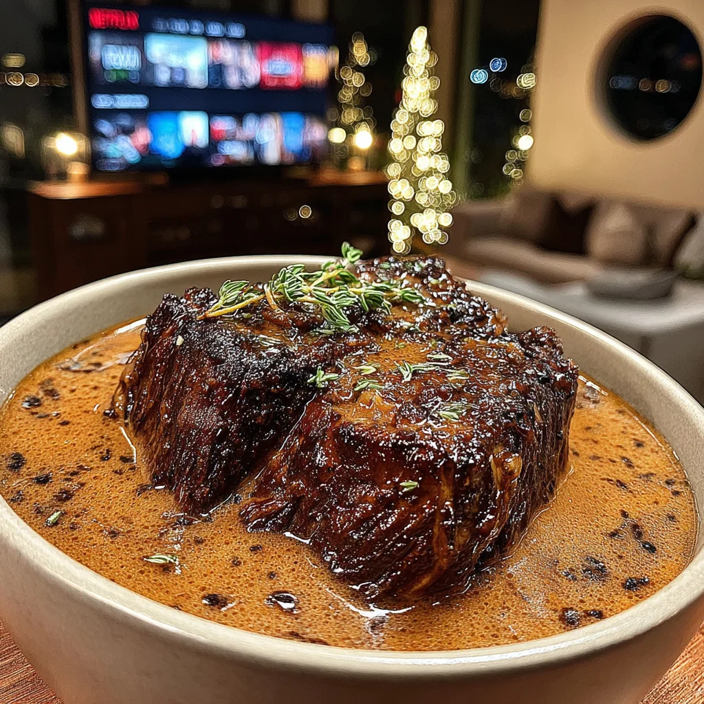 Slow-Braised Hanger Steak with a Rich Caramelized Onion and Herb Gravy