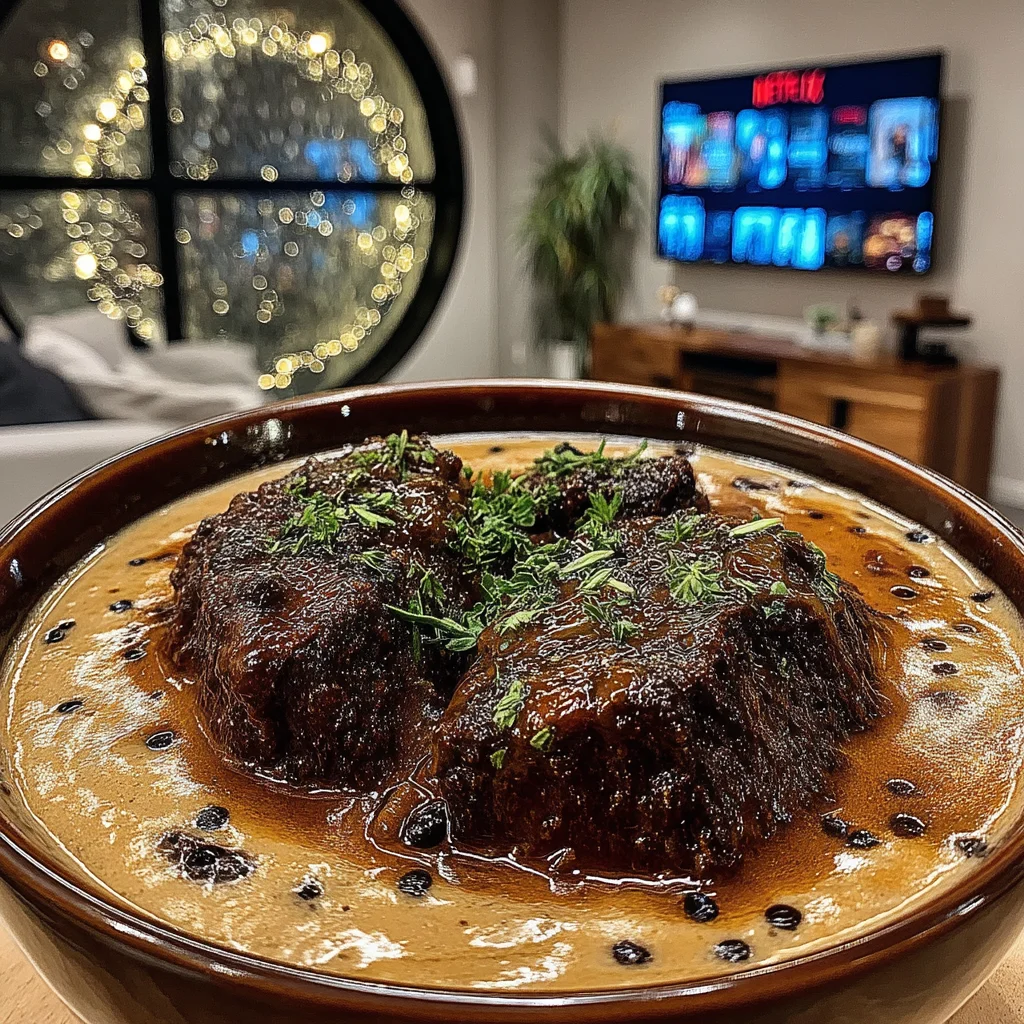 Slow-Braised Rosemary and Black Peppercorn Beef Cheeks with a Silky Caramelized Onion Gravy