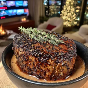 Smoked Black Pepper and Thyme-Crusted Filet Mignon with a Blackberry-Balsamic Glaze