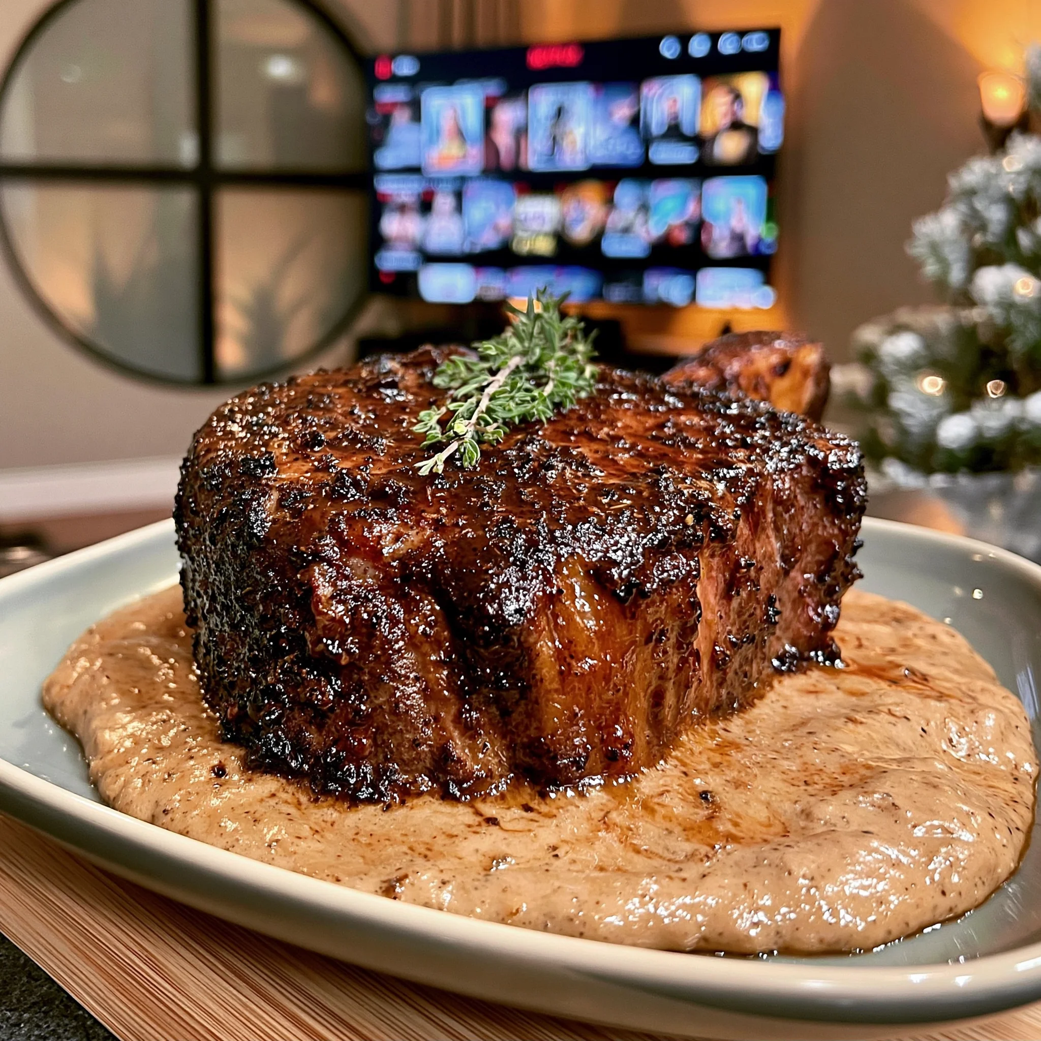 Smoked Chipotle and Honey-Tamarind Glazed Braised Tomahawk with a Velvety Lemongrass Jus
