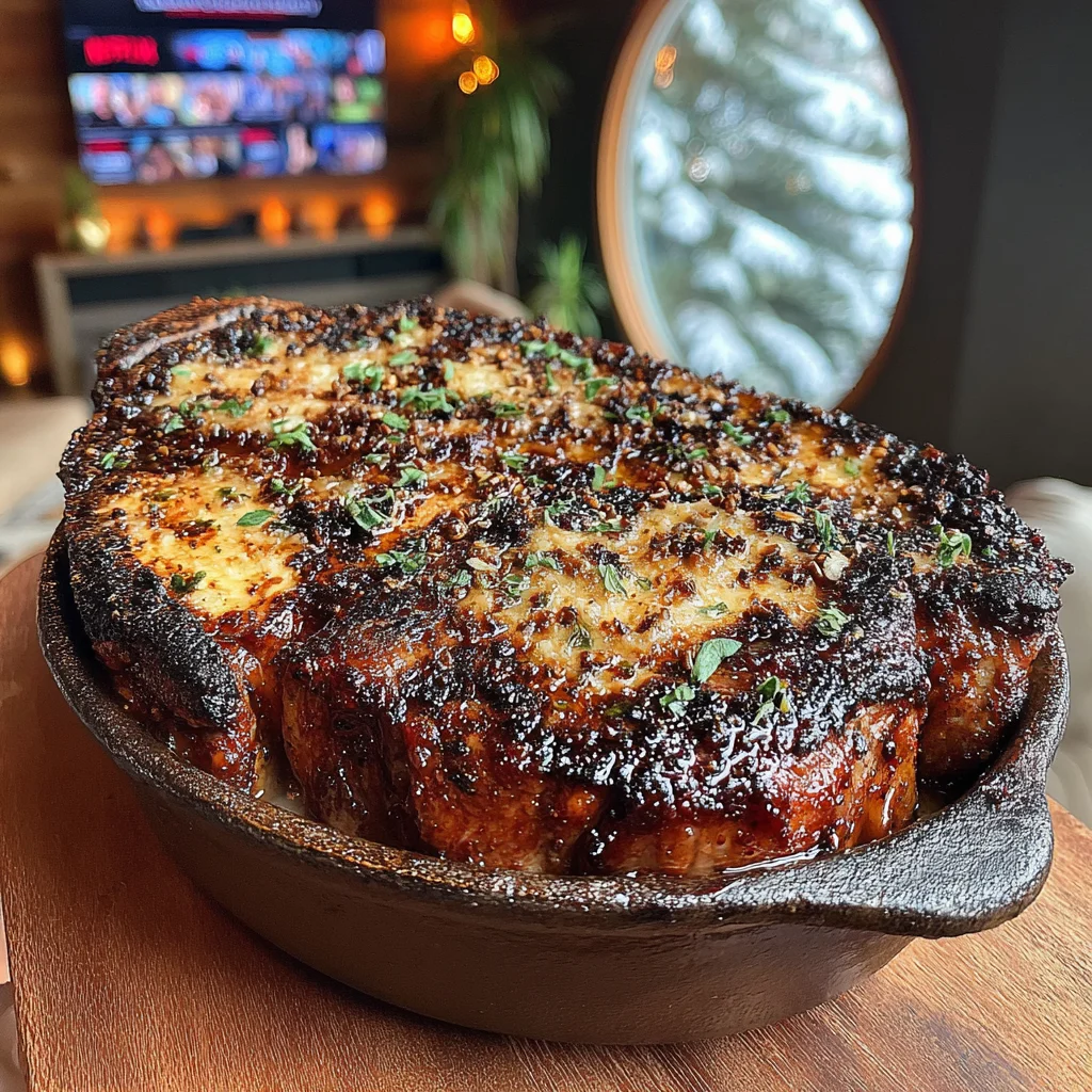 Smoked Garlic and Basil-Crusted Ribeye with a Roasted Tomato Compound Butter
