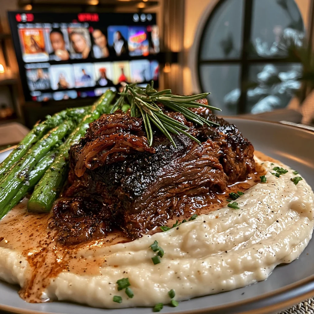 Spiced Cherry-Balsamic Glazed Shallot and Rosemary Braised Chuck Roast with a Velvety Rutabaga Gravy