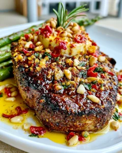 Spiced Sumac and Mint-Crusted Ribeye with a Toasted Pine Nut and Garlic Butter