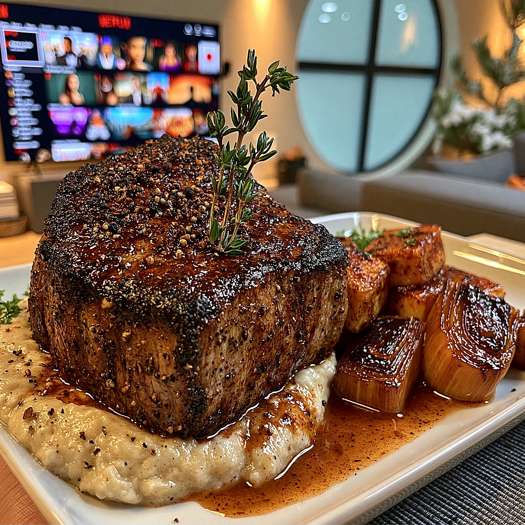 Sun-Dried Tomato and Oregano-Crusted Filet Mignon with a Basil Compound Butter