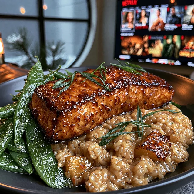 Sweet Chili Glazed Salmon with Savory Pineapple Fried Rice and Steamed Snap Peas