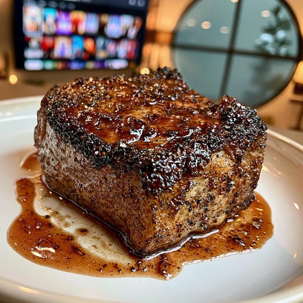 Toasted Black Cardamom and Smoked Sea Salt-Crusted Ribeye with a Roasted Shallot and Merlot Jus