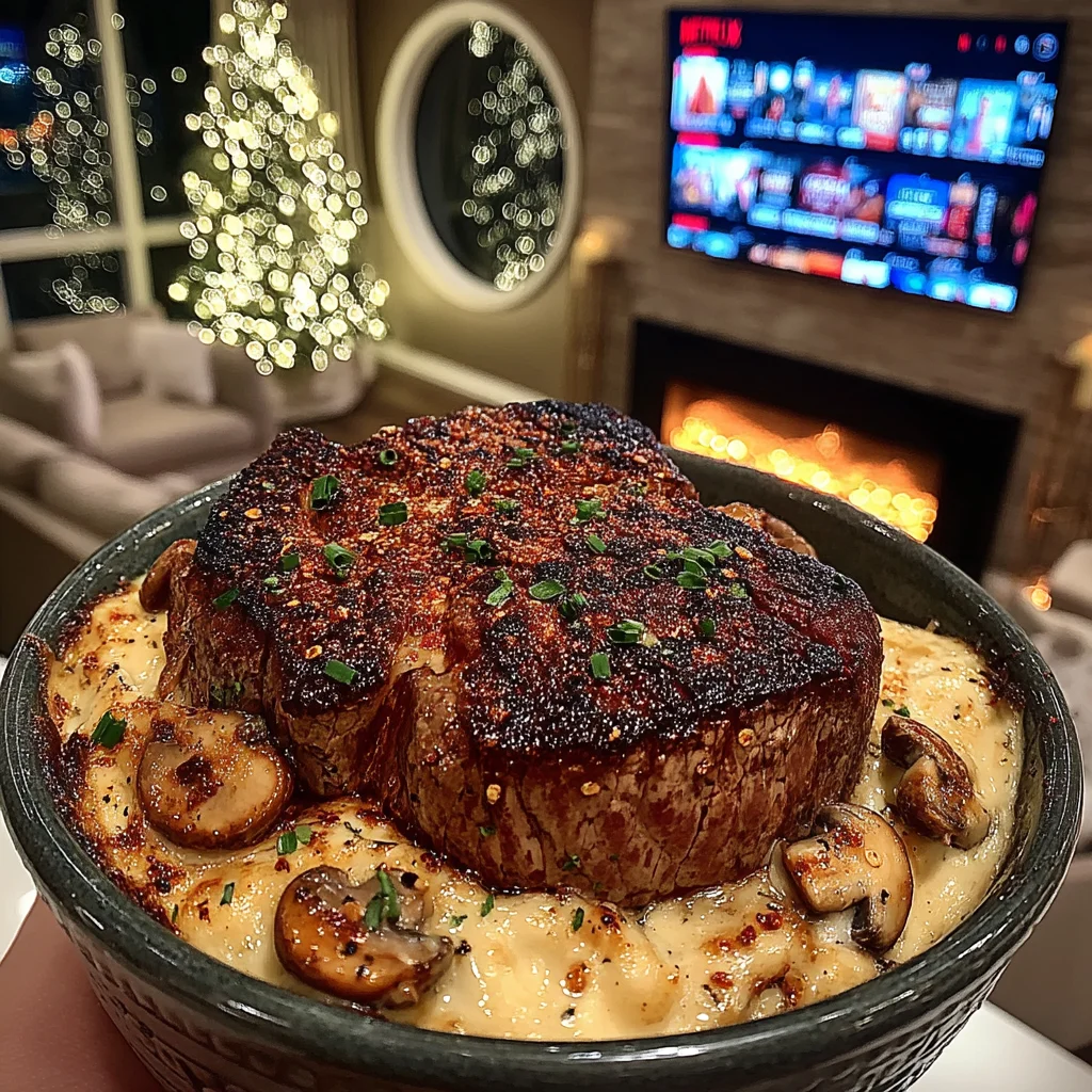 Toasted Cashew and Chili Flake-Crusted Filet Mignon with Caramelized Mushroom Compound Butter